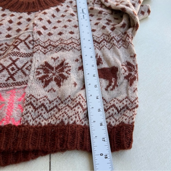 Free People Snow Globe Pullover Pink Brown Patterned Sweater Women’s Size S/M - Picture 4 of 8